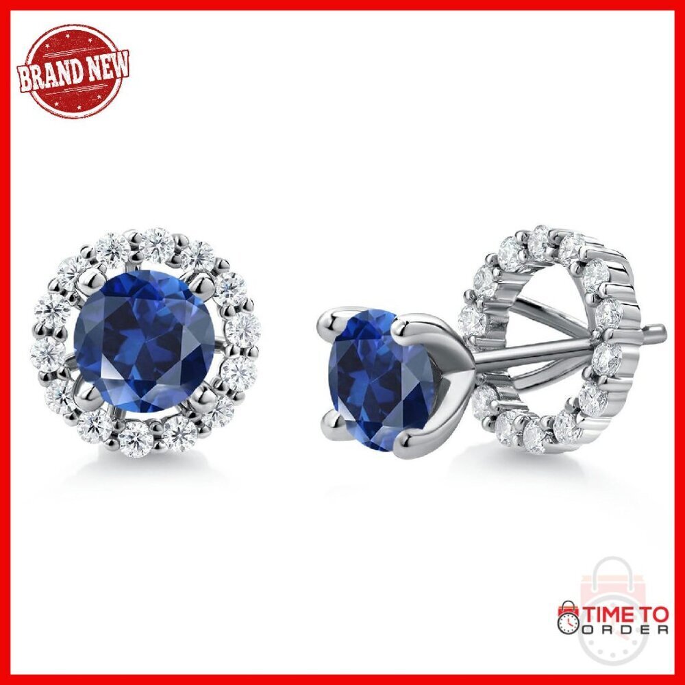 Sterling Silver 6mm Gemstone Moissanite Halo Removable Jacket Earrings